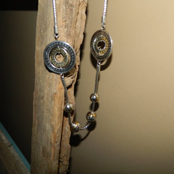 Brighton Temple Two Tone Pebble Silver/goldtone Necklace Retired NEW - Picture 3 of 8